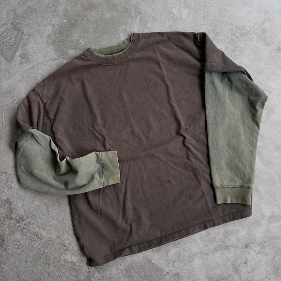 Custom Men's Long-sleeve Shirts Vintage Double Layer Longsleeve Shirt Heavyweight Vintage Wash Full Sleeve t Shirt Manufacturer