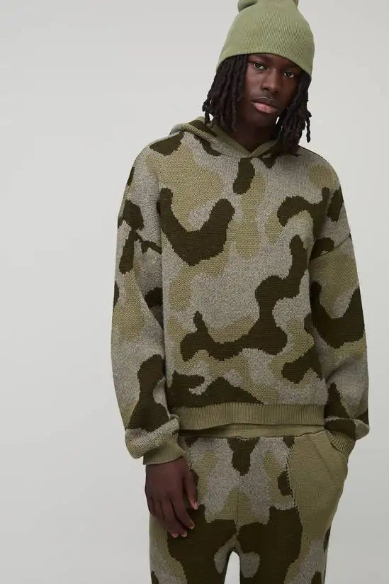 Custom Men's Sweater Set for Men Camo Knitted Tracksuit Men Winter Clothing