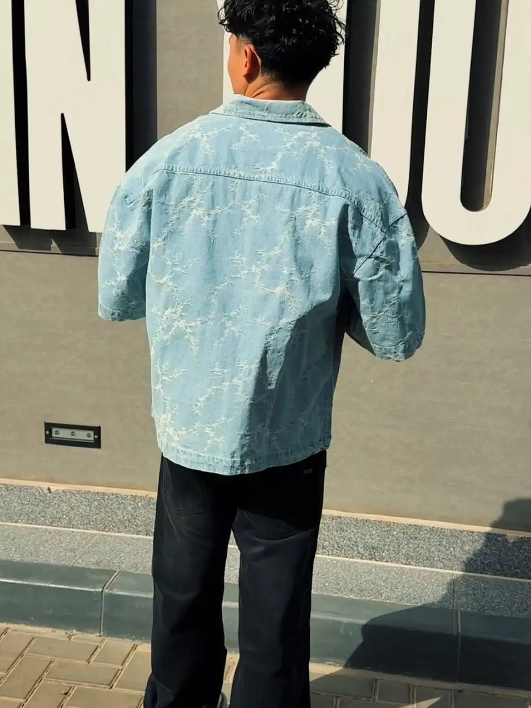 Custom Mens Boxy Fit Denim Shirt Streetwear Short Sleeve Zip up Denim Shirt for Men Denim Style Shirt