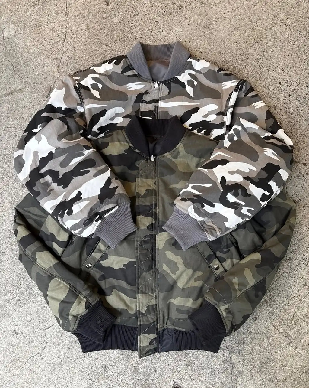Custom Camo Reversible Jacket High Quality Camouflage Reversible Satin Jacket for Men Bomber Jacket