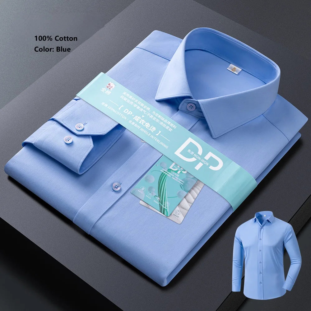 High End Chemise Homme Long Sleeved 100%Cotton Men's Shirts Anti Wrinkle Ready to Wear DP Ironing Business Professional ODM