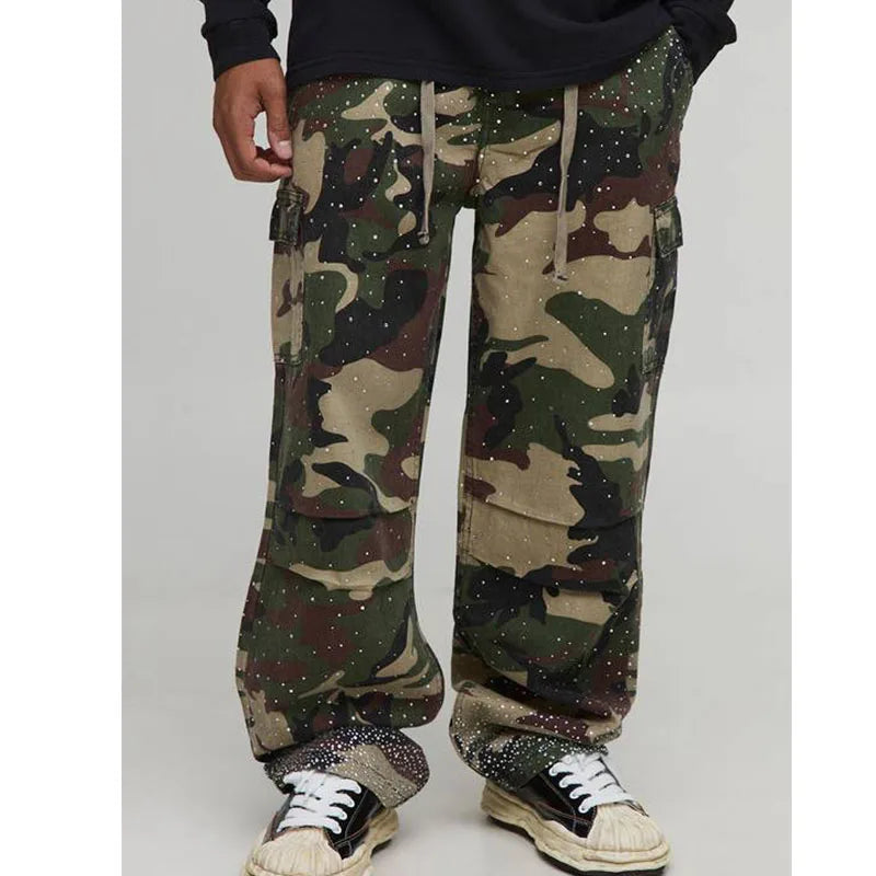 Custom Men's Casual Camouflage Cargo Pants Mid Waist Heavyweight Polyester/Cotton Trousers