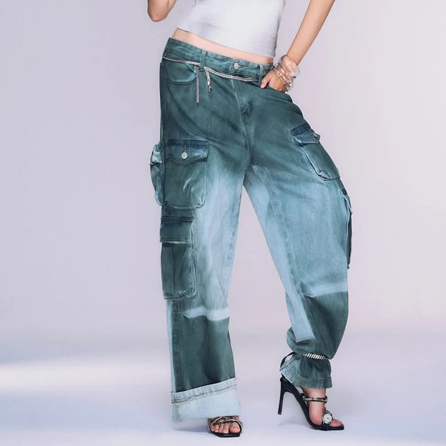 Custom Women's Cargo Jeans Women Streetwear Designer Baggy Jeans Pants