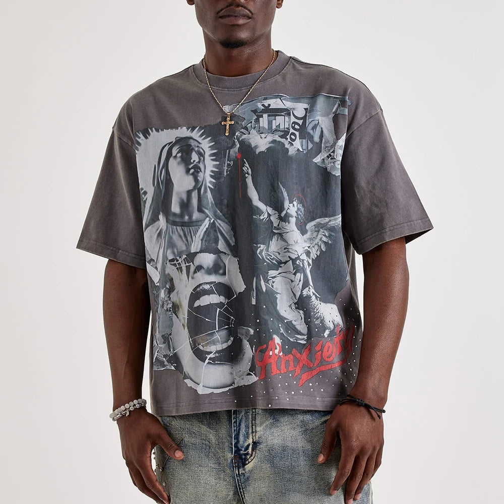 Custom logo Vintage Boxy Fit Print TShirt for Men DTG Graphic Printed t Shirt Manufacturer