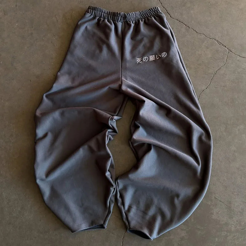 Custom Japanese Style Men's Heavyweight 100% Cotton Casual Sweatpants with Mid Waist Drawstring Closure and Pleated Front