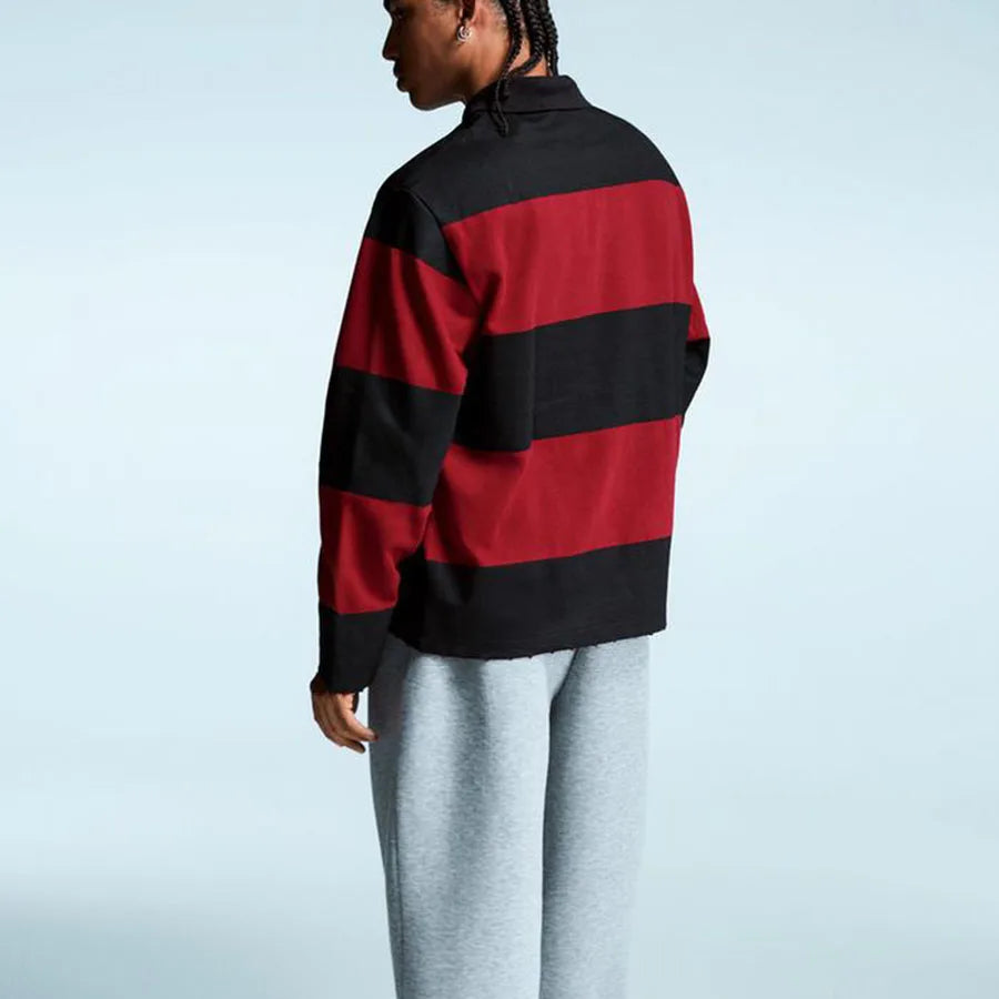 Custom Long Sleeve Embroidered Polo Shirt Men's Full Sleeve Polo Shirts with Stripes Cotton Boxy Polo Shirt
