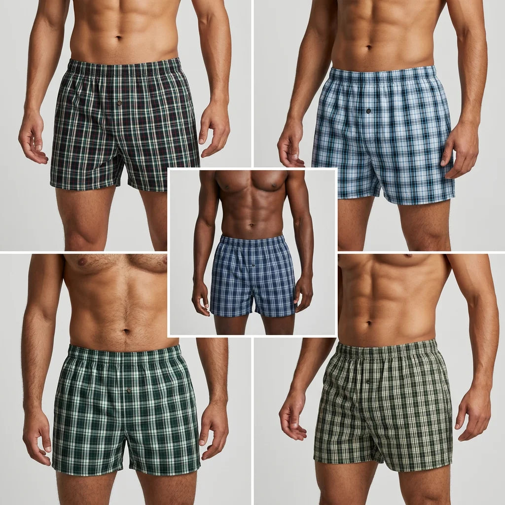 Wholesale Men's Checker Plaid Shorts Assorted Cotton Blend Boxers Trunks Underwear Boxer Shorts Men