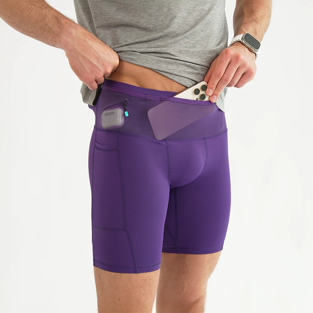 Custom Men's Seamless Running Compression Gym Shorts for Men Marathon Running Shorts with Pocket