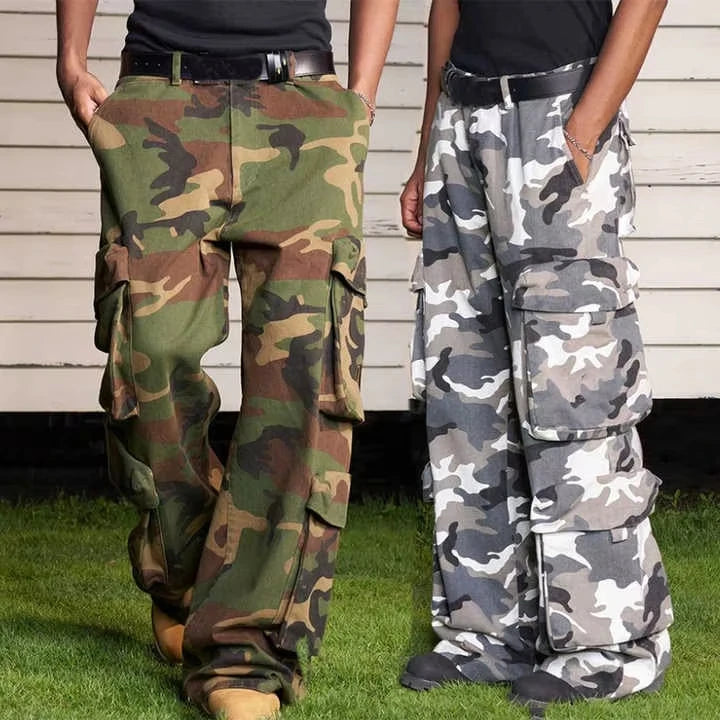 Custom Cago Lightweight Long Print Cotton Twill Wide Leg Baggy Carpenter Work Tactical Camouflage Cargo Pants for Men