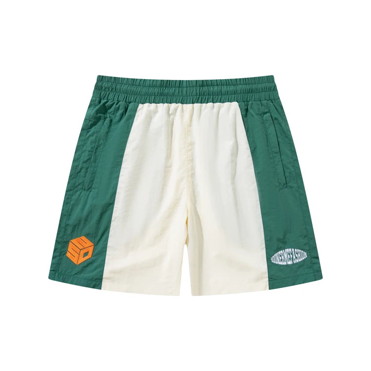 Summer Two Tone Patchwork Custom Embroidery Nylon Shorts for Men With Pocket