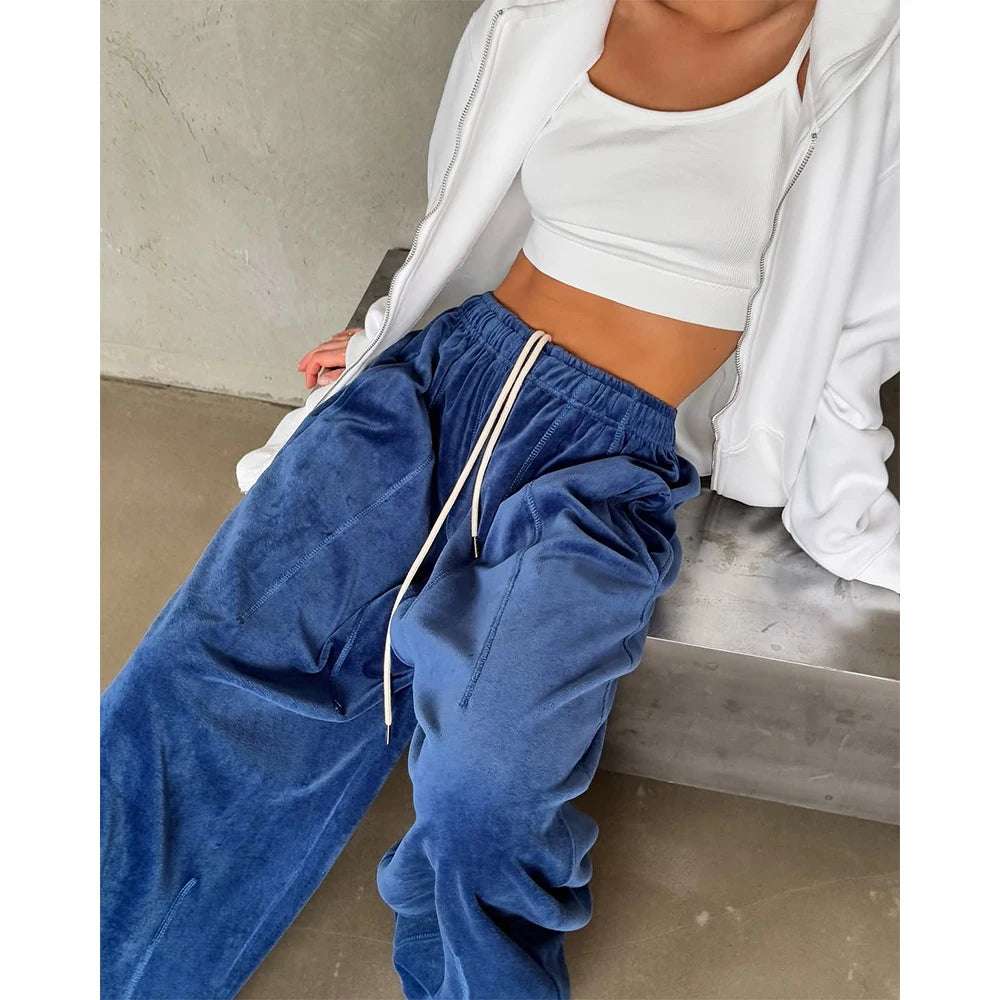 Custom Women's Velour Jogging Pants for Women Casual Straight Leg Track Pants
