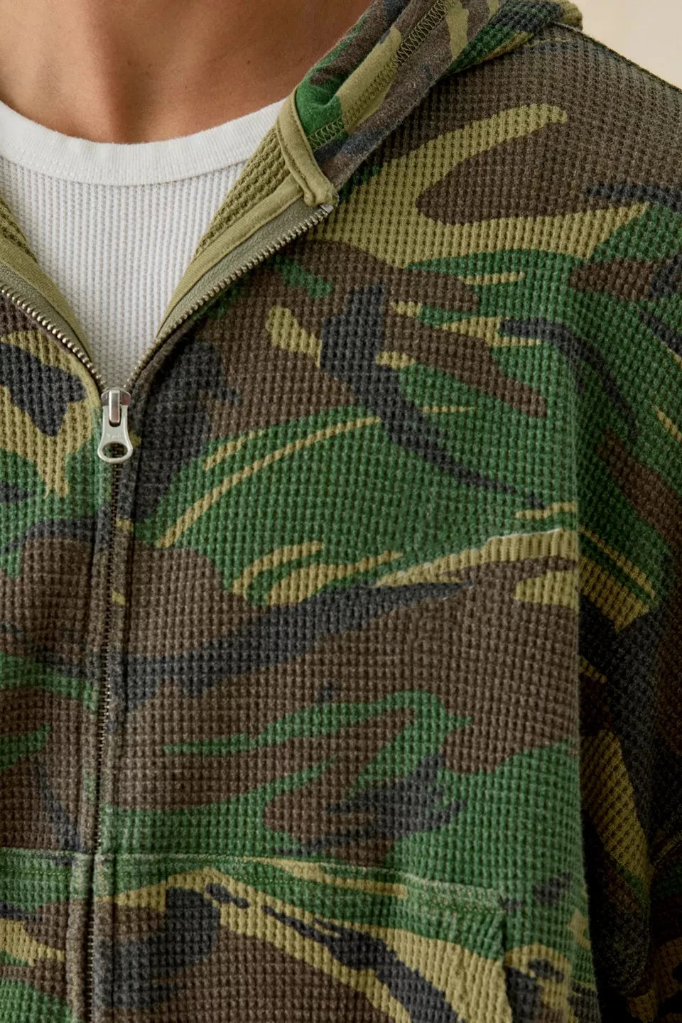 Custom Camo Pattern Waffle Zip up Hoodie for Men Boxy Camouflage Zipper Hoodie