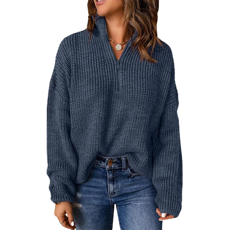 Custom Plus Size Women's Winter Sweaters Quarter Zip Sweater Ladies Pullover Sweater