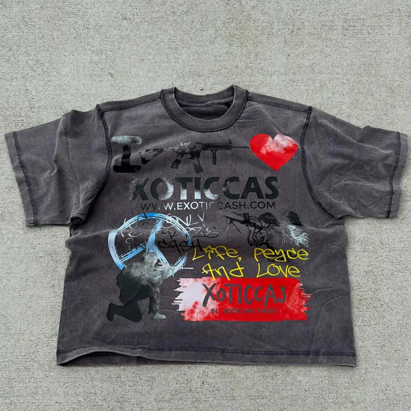 Custom 220 Grams 100% Cotton Oversized Knitted Tee Shirt with Graphic Print Vintage Style Acid Wash Finish for Men