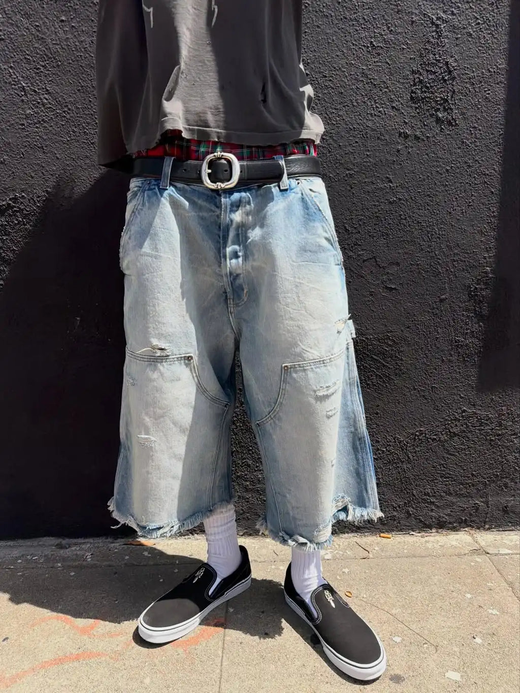 Custom Long Jorts Baggy Denim Shorts for Men Streetwear Distressed Denim Jorts Manufacturers