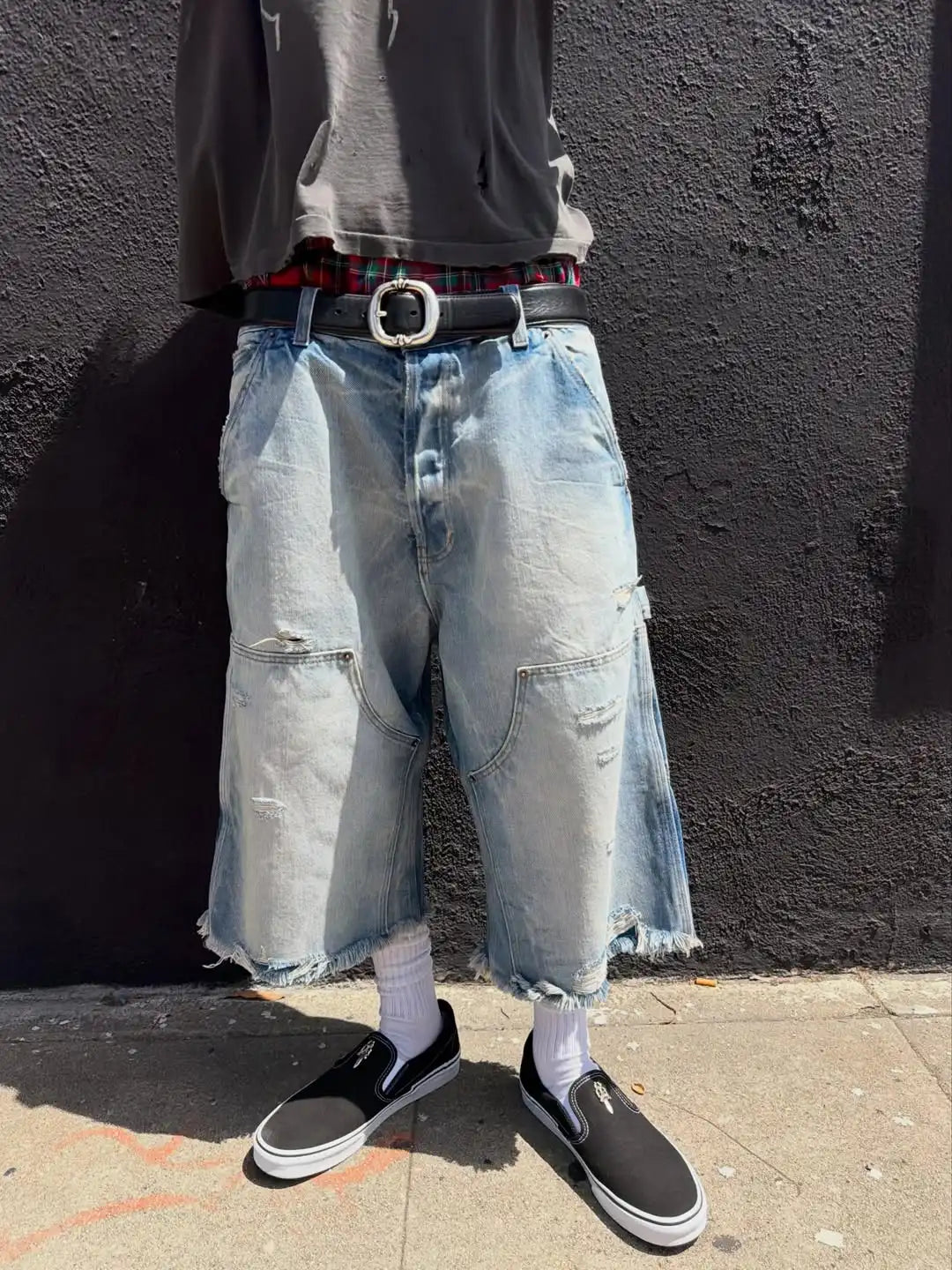 Custom Long Jorts Baggy Denim Shorts for Men Streetwear Distressed Denim Jorts Manufacturers