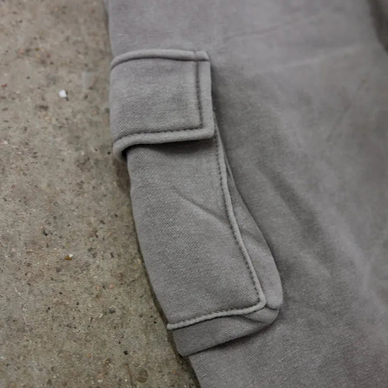 Custom Men's Vintage Straight Casual Cargo Jogger Pants Heavyweight Worsted 100% Cotton Mid Waist Drawstring Closure Sweatpants