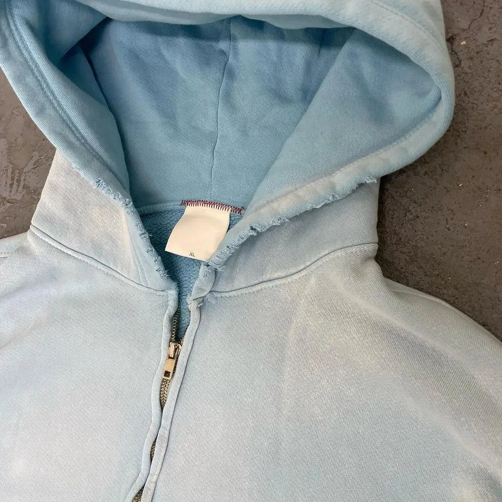 Custom Zip up Hoodies Crop Fit Heavy Weight Sun Fade Boxy Zipper Hoodie for Men