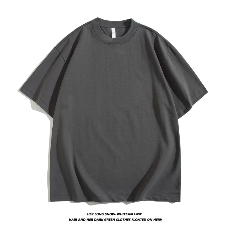 Blank 100% Cotton T-shirt Boxy Luxury Drop Shoulder Heavyweight 320 Gsm Thick High Collar Custom logo t Shirts for Men