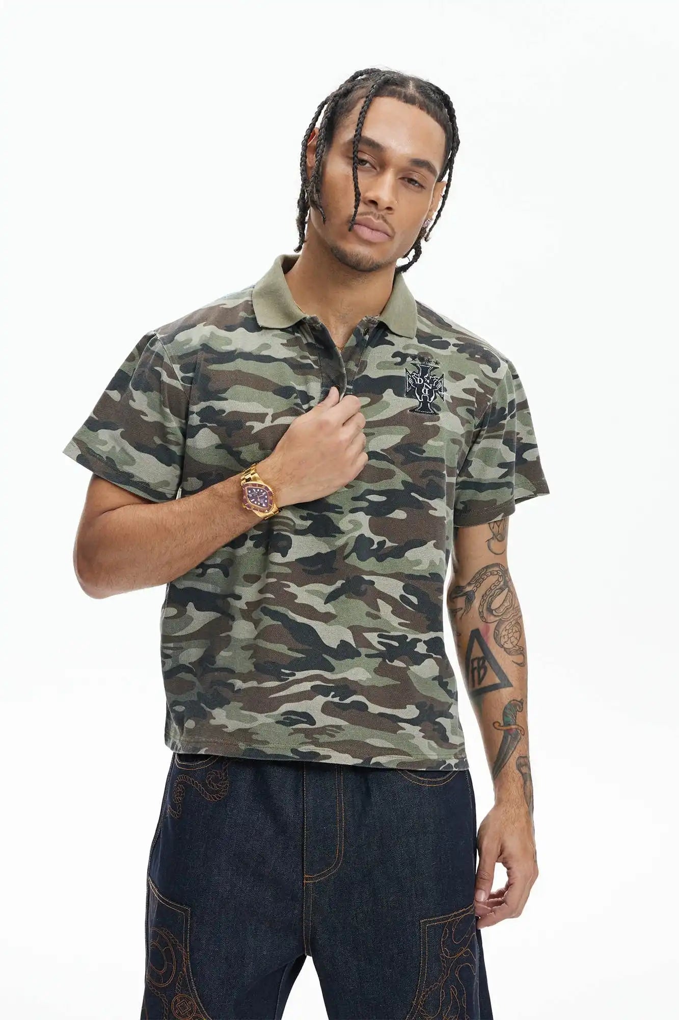 Custom Men's Premium 100% Cotton Anti-Wrinkle Knitted Camouflage Polo Shirt for Men Boxy Camo Polo Shirt