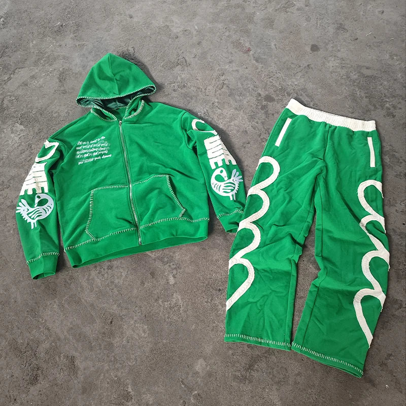 Hip Hop Streetwear Custom Heavyweight Streetwear Oversized Sweatpants and Hoodie Oversized Tracksuit Set for Men