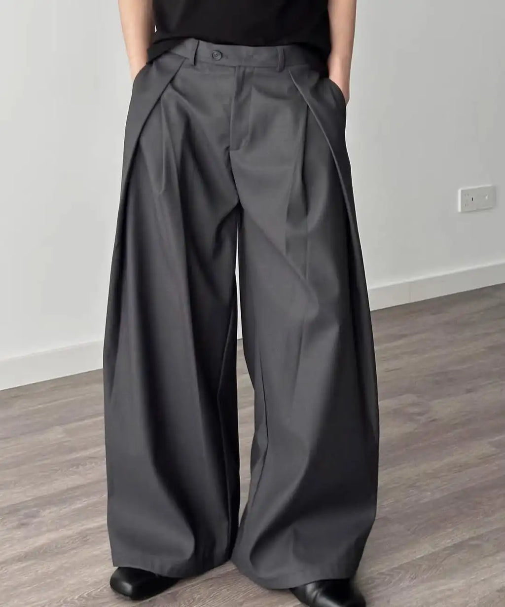 Custom Baggy Black Pleated Dress Pant Men Casual Wide Leg Pleat Pants Trouser