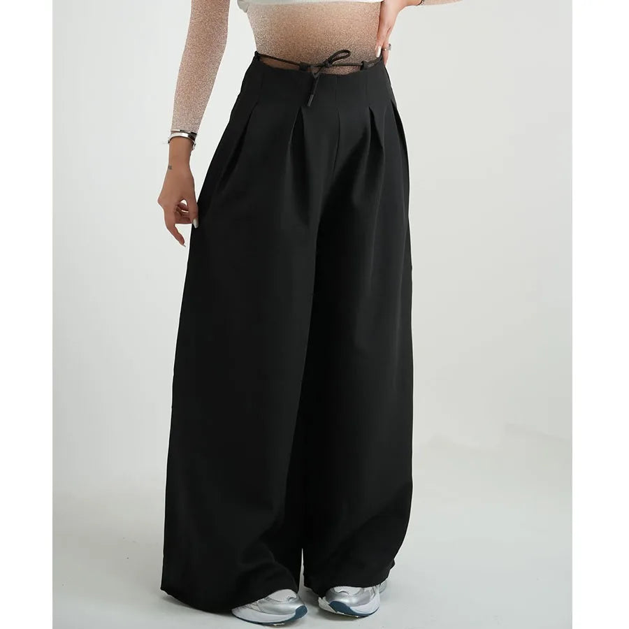 Custom Women's Wide Leg Pants Set High Waist Pleated Korean Pants for Women Baggy Trouser Pants