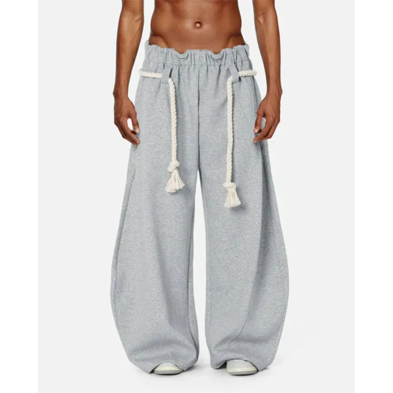 Custom Gray Casual 100% Cotton Heavyweight Thick Baggy Barrel Winter Sweatpants for Men Eco-Friendly Drawstring Closure