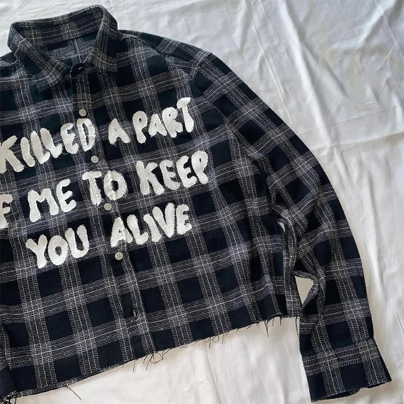 Custom Men's Plaid Shirt Streetwear Long Sleeve Plaid Flannel Shirts Men Printed Plaid Crop Shirt