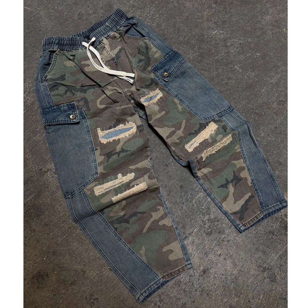 Custom Men's Jogger Jeans Distressed Camo Denim Pants for Men Cargo Denim Jeans