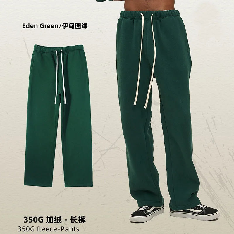 Custom Men's Casual Sweatpants 100% Cotton Mid Waist Straight Leg Open Hem Heavyweight
