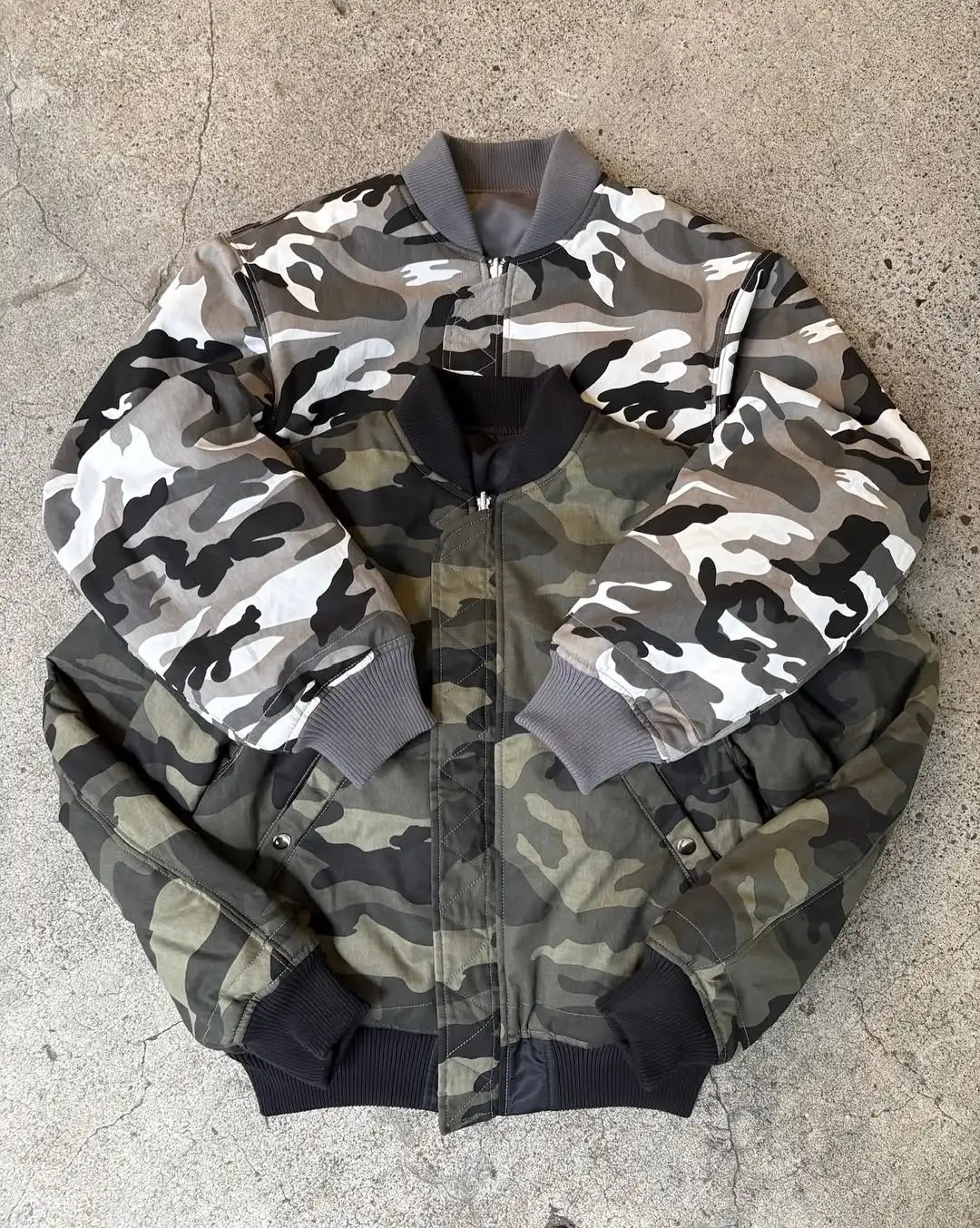 Custom Camo Reversible Jacket High Quality Camouflage Reversible Satin Jacket for Men Bomber Jacket