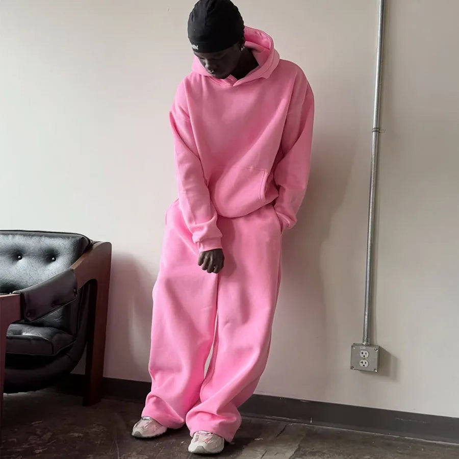 Custom Plain pink Sweat Suit Unisex Stylish Blank Mens Sweatsuits Hoodie and Sweatpants Set