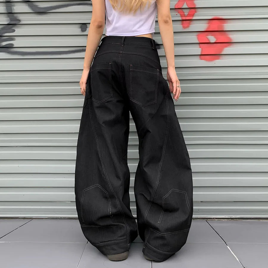 Custom Women's Spring Casual Loose Wide Leg Barrel Jeans Knitted Selvedge Denim with Zippers Low Waist 100% Cotton Solid Simple