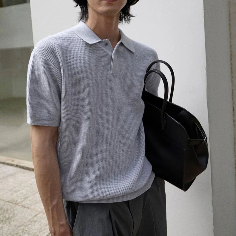 Custom Men's Casual Waffle Knit Polo Shirt for Men Plain Polo Shirts High Quality