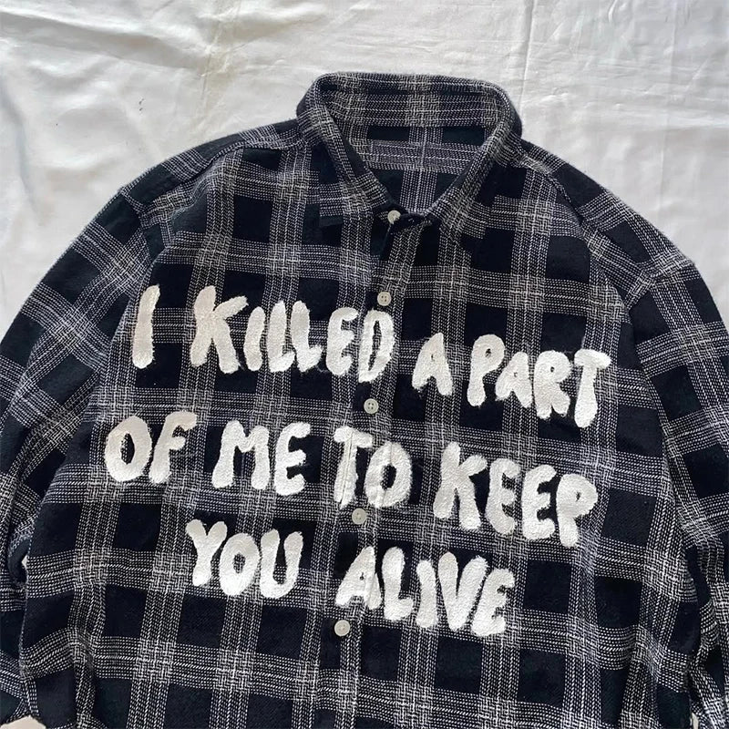 Custom Men's Plaid Shirt Streetwear Long Sleeve Plaid Flannel Shirts Men Printed Plaid Crop Shirt