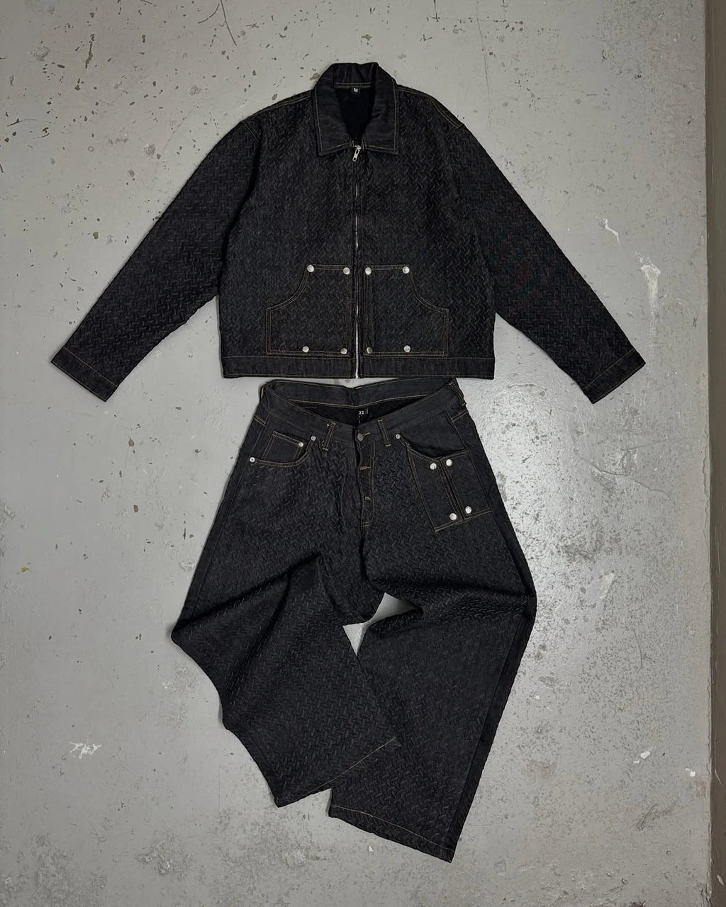 Custom Multi Pocket Jean Jacket and Pants Set for Men Denim Jacket and Jeans Men's Fashion Denim Set