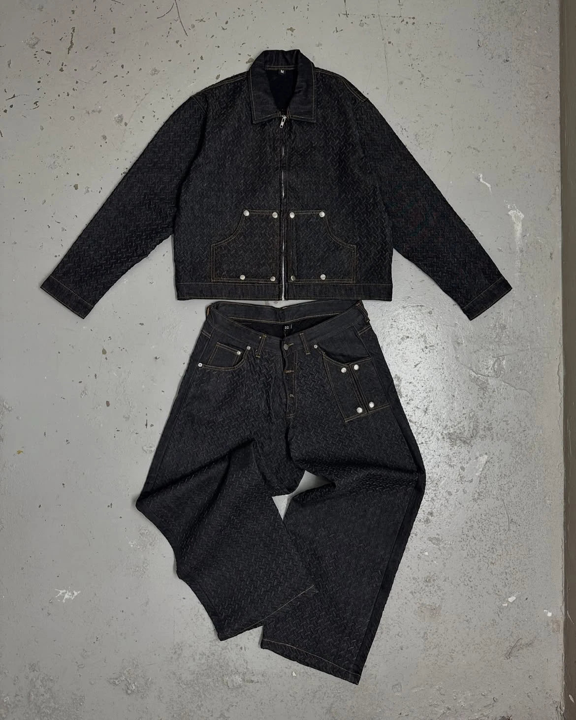 Custom Multi Pocket Jean Jacket and Pants Set for Men Denim Jacket and Jeans Men's Fashion Denim Set