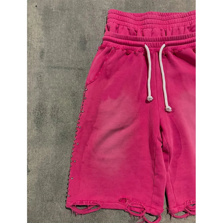 Custom Men's Baggy Sweat Shorts Double Waistband Distressed French Terry Shorts for Men