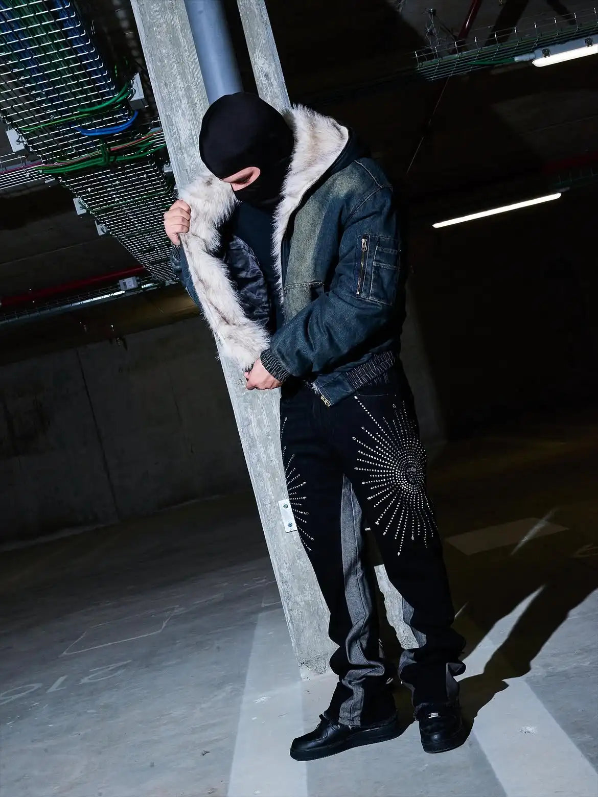 Custom Men's Fur Lined Jacket Zip up Oversized Denim Jacket for Men Winter Clothing