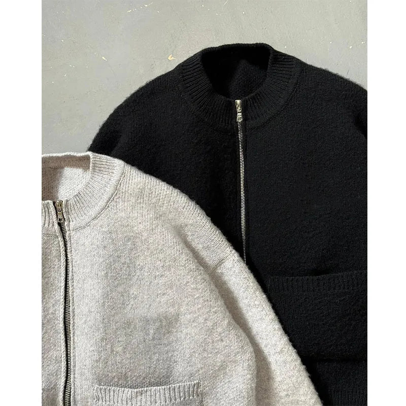 Custom Men Sweaters High Quality Blank Knit Zip up Sweater Chunky Knit Sweaters for Men