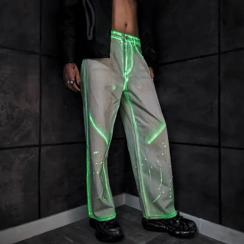 Custom Glow in the Dark Jeans Denim Pants Neon Streetwear jeans unisex trouser men women
