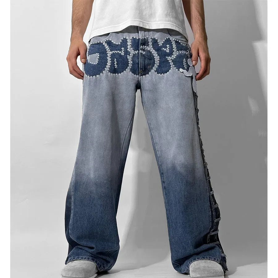 Custom Logo Men's Casual Jeans Pants for Men Streetwear Printed Denim Jeans