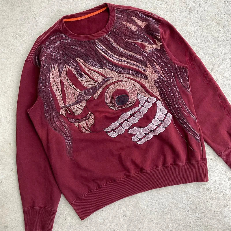 Custom Embroidery Crewneck Sweatshirt Men  Japanese Anime Embroidered Sweatshirt for Men