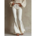 Custom Women's Skinny Flare Jeans White Frayed Hem Low Rise 100% Cotton Denim