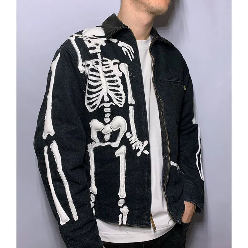 Custom Men's Winter Hooded Casual Jackets Designer Eco-Friendly Embroidery Zip-Up Jacket 100 Grams Thick Skull Pattern