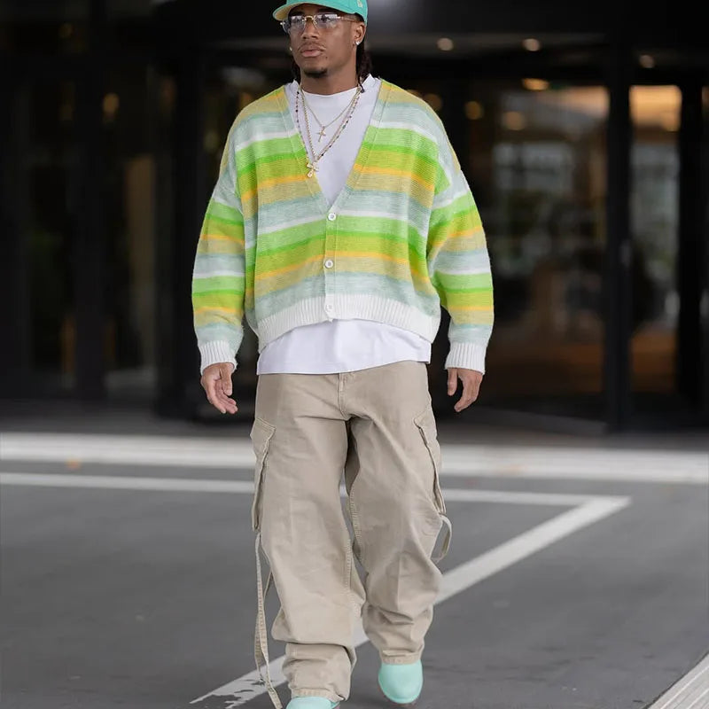 Custom Men's Cardigan Men Chunky Knit Cardigan Oversized Cropped Cardigans