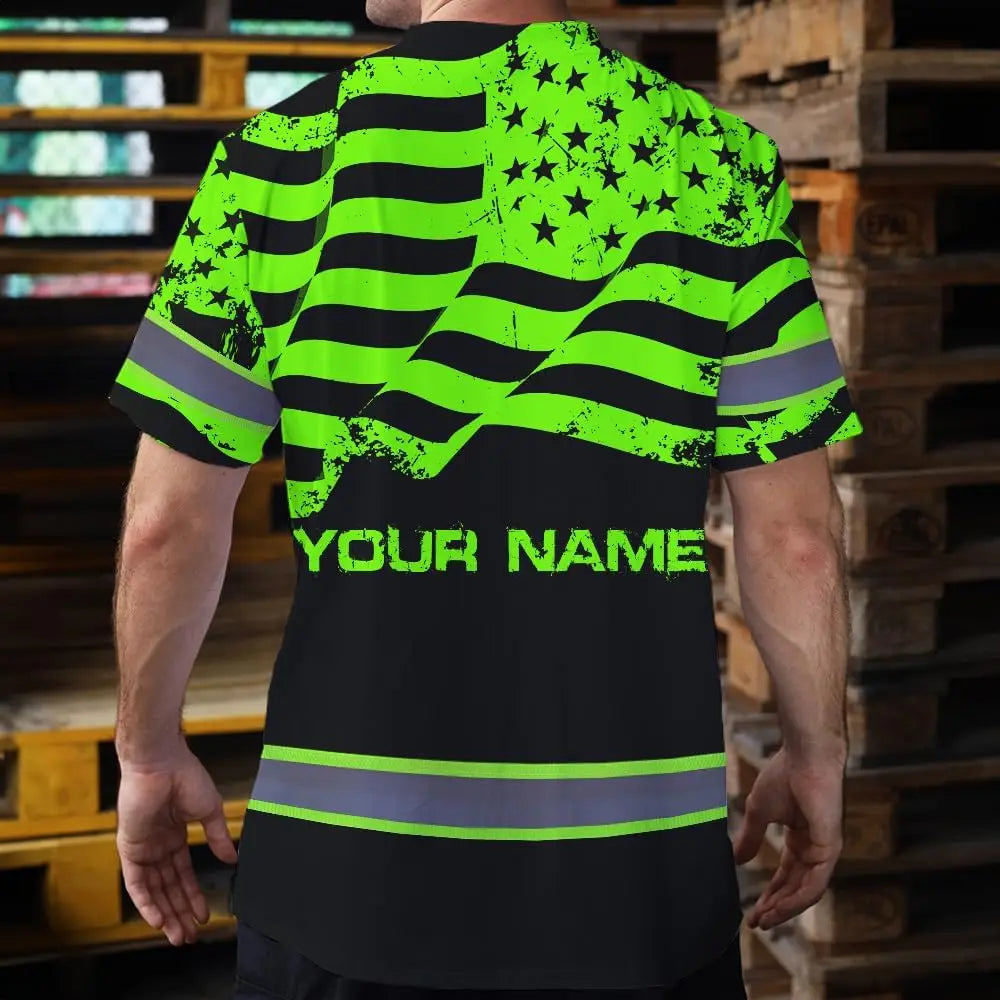 Maddly High Visibility Workwear Collection Custom Name for Workers Runners Truckers Patriotic US Flag Breathable Safety Gear
