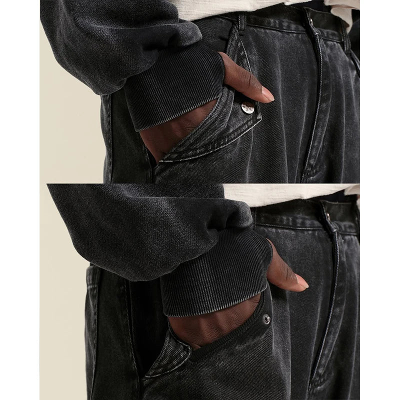 Custom Baggy Casual Heavyweight Denim Light Wash Mid Waist Knitted Cargo Pants for Men with Side Pockets Spring Polyester/Cotton