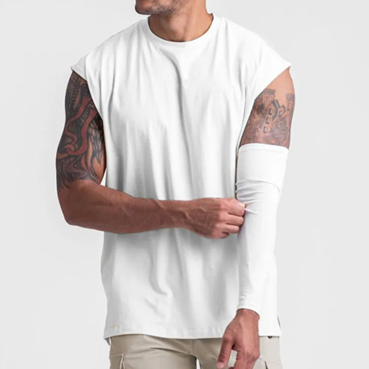 Summer Fashion Breathable Knitted Casual Loose Plus Size Solid Color O-neck Sleeveless Sweat-wicking Gym Men's Tank Tops